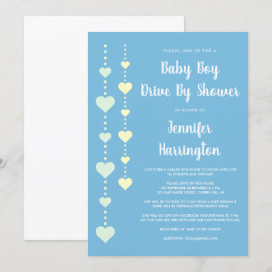 Sträng med Hearts Blue Drive by Pojke Shower Inbjudningar