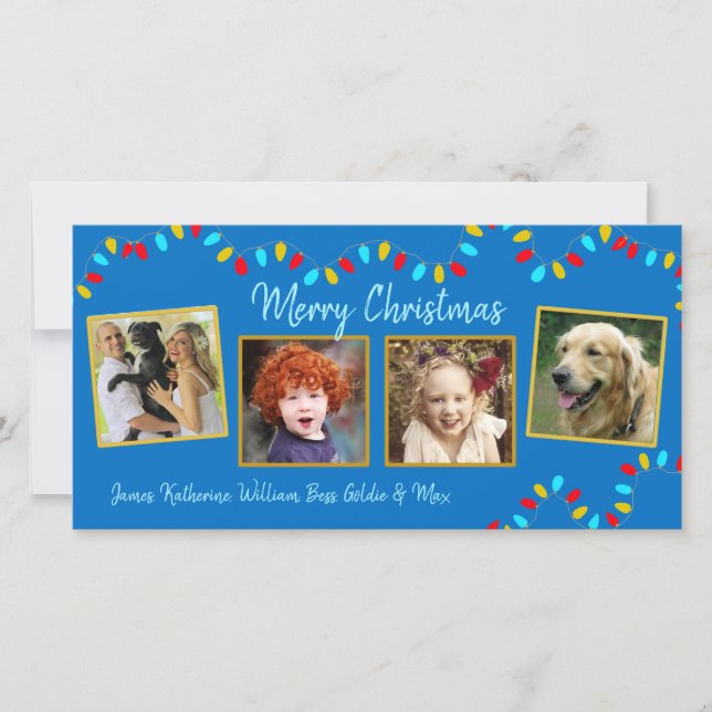 Sträng med Ljus fyra fotopakortskort Julkort (Framsida)