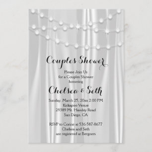 Sträng med Ljus på Vita Satin Couples Shower Inbjudningar