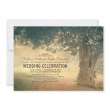 sträng med ljus rustic träd bröllopsinbjudan