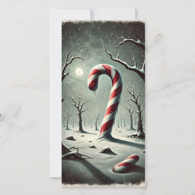 Sträng Mörk Snowy Winter Night Candy cane Card Julkort (Framsida)