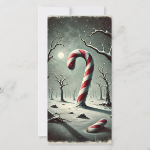 Sträng Mörk Snowy Winter Night Candy cane Card Julkort