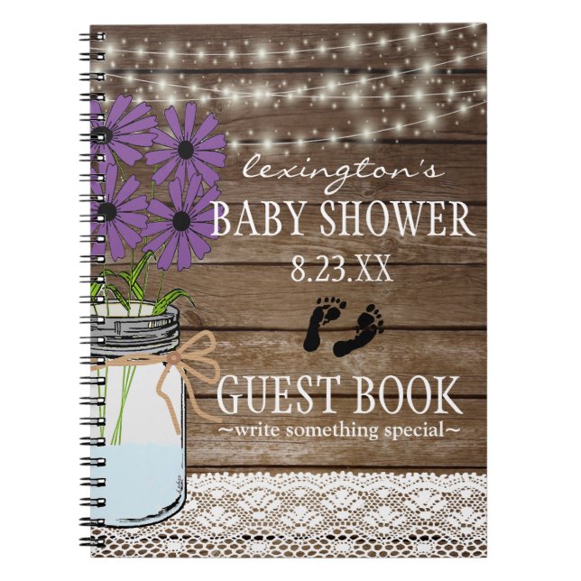 Stränga av purpurfärgad baby showerGuestbook | för Anteckningsbok Med Spiral (Framsidan)