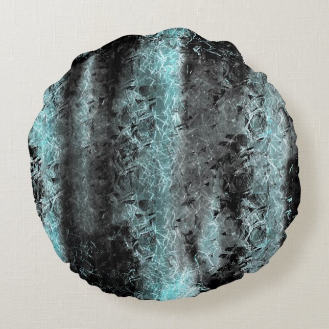 Stränga fibrer struktur i klart blått och svart rund kudde (Baksidan)