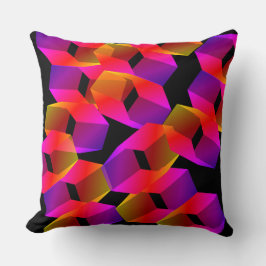 Stränga röda rosa-hexagoner vid svart bakgrund kudde