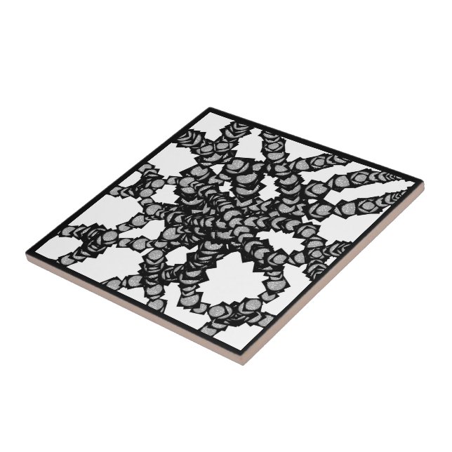 Strängade grå månar i svarta lådor modern konst kakelplatta (Sidan)