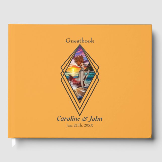 Strängande solnedgång på stranden gästböcker (Framsida)