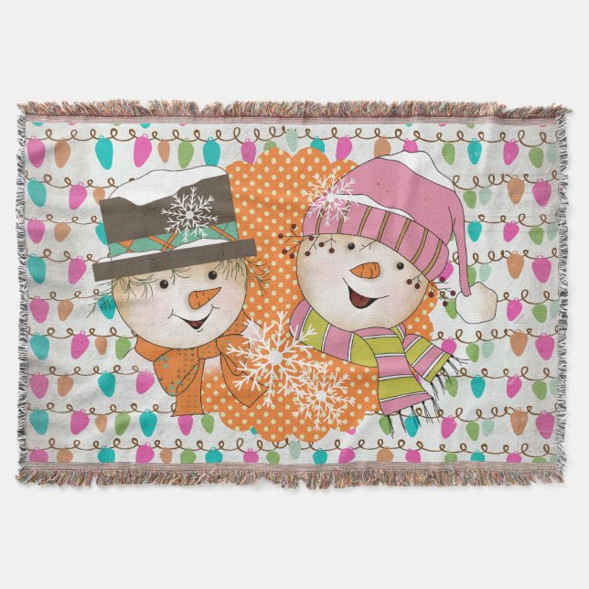 Strängar i Helgdag Ljus och Snögubbar Filt (Framsidan)