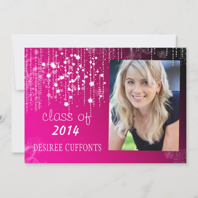 Strängar med ljusa Shock rosa-Studenten-kort Inbjudningar (Framsida)