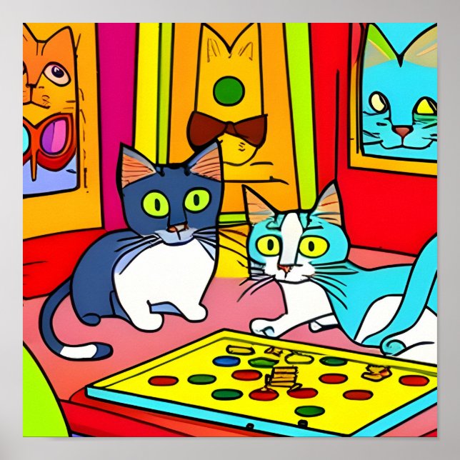 Strange Cats Play Board Games Poster (Framsidan)