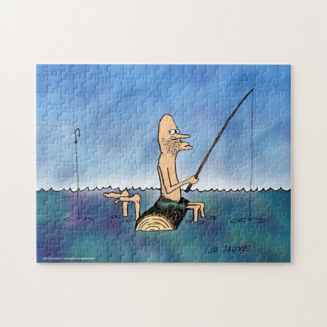 Strange Day Fishing Funny Tecknad Puzzle Pussel (Horisontell)