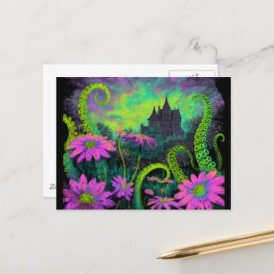 Strange Garden Blacklight Art Stil Vykort