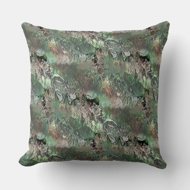 Strange struktur i grått grönt med abstrakt skalle kudde (Framsida)