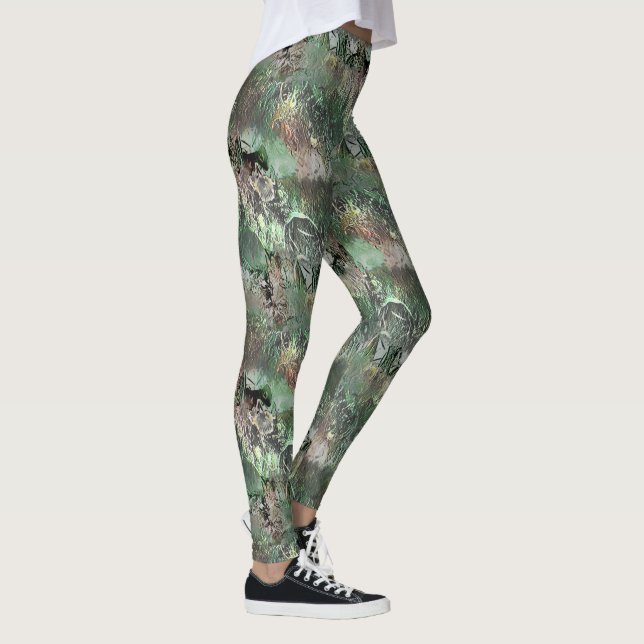 Strange struktur i grått grönt med abstrakt skalle leggings (Höger)