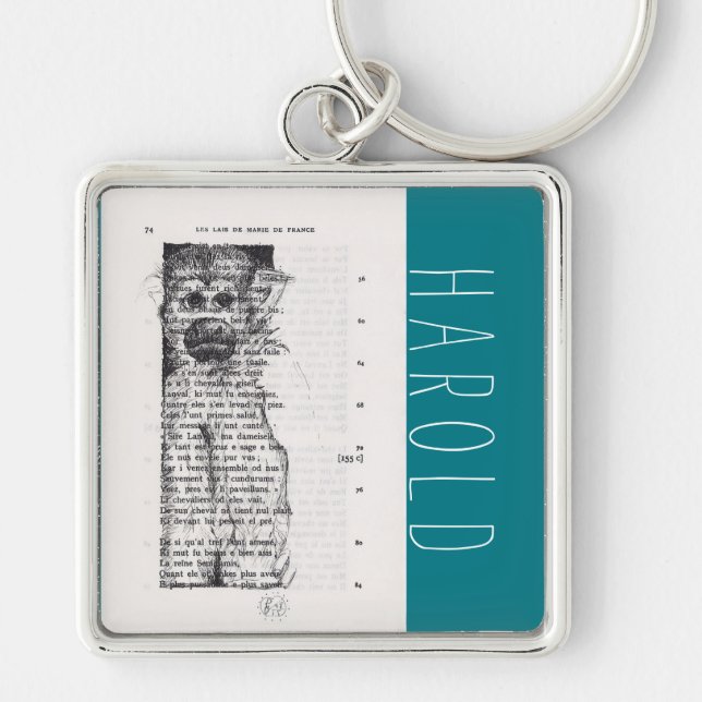 Strange Teckning för Personligen Monkey År 2016 Fyrkantig Silverfärgad Nyckelring (Framsidan)