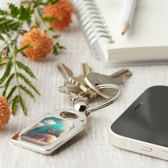 Strange Whale Rektangulärt Silverfärgad Nyckelring (Sidan)