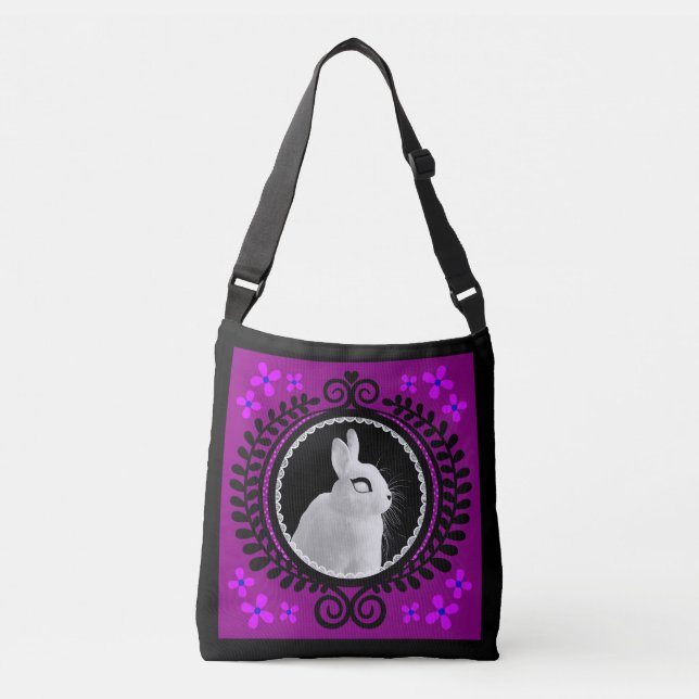 Strange White Bunny Crossbody Bag / Shoulder Tote Axelväska (Framsida)