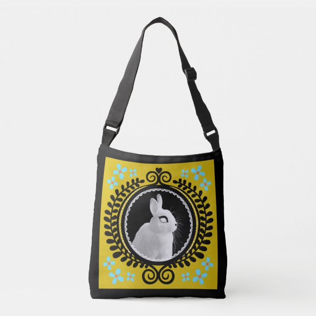 Strange White Bunny Crossbody Bag / Shoulder Tote Axelväska (Framsida)