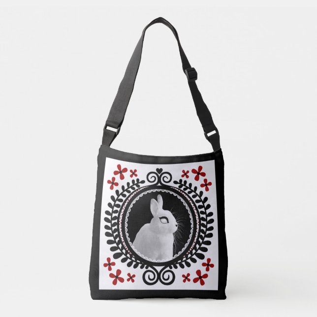 Strange White Bunny Crossbody Bag / Shoulder Tote Axelväska (Framsida)