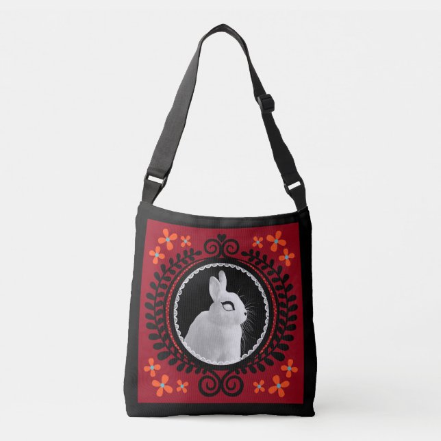 Strange White Bunny Crossbody Bag / Shoulder Tote Axelväska (Framsida)