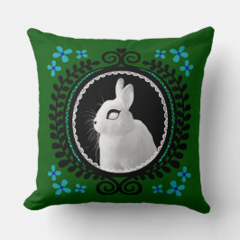 Strange White Bunny: Green, Blue, & Black  Kudde