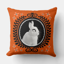 Strange White Bunny: Orange, Teal, & Black  Kudde