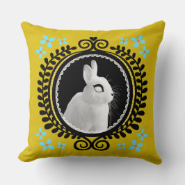 Strange White Bunny: Yellow, Black, & Light Blue  Kudde