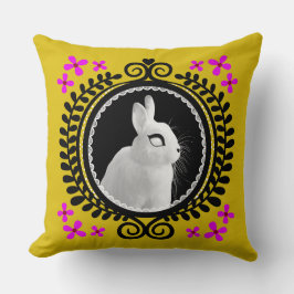 Strange White Bunny: Yellow, Magenta, Red, & Black Kudde