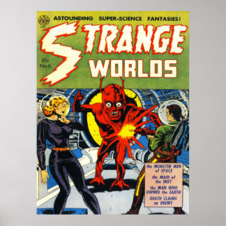 STRANGE WORLDS Coola Vintage Tecknad Bok Cover Art Poster