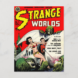 STRANGE WORLDS Coola Vintage Tecknad Bok Cover Art Vykort