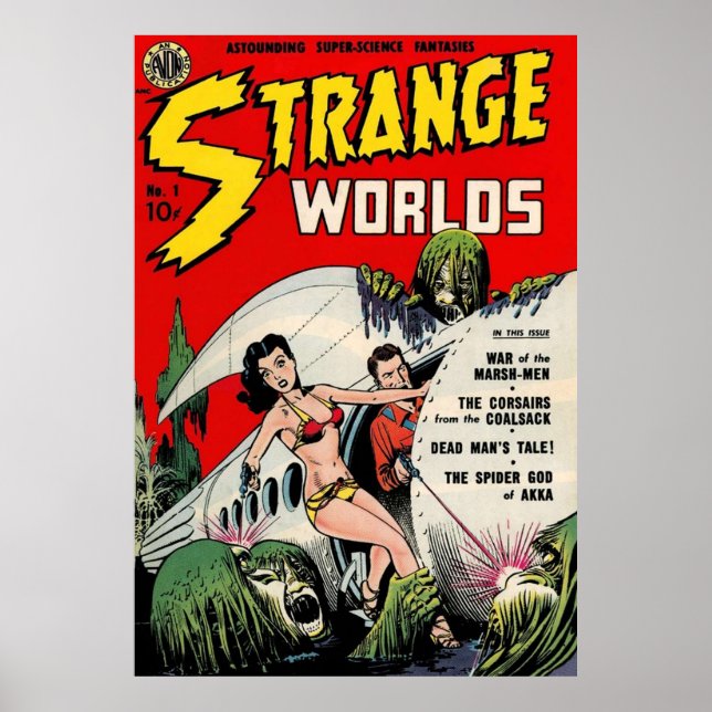 STRANGE WORLDS Science fiction Tecknad Bok Cover Poster (Framsidan)