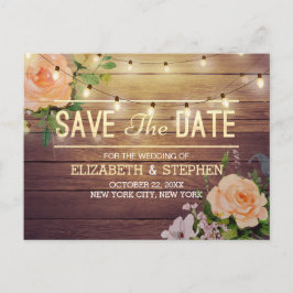 Strängen Blommigt i Rustic Wood Ljus sparar datume Meddelande Vykort
