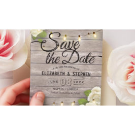 Strängen Blommigt i Rustic Wood Ljus sparar datume Spara Datumet