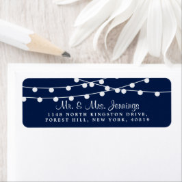Strängen Ljus på insamlingen av blått Bröllop vid  Returadress Etikett