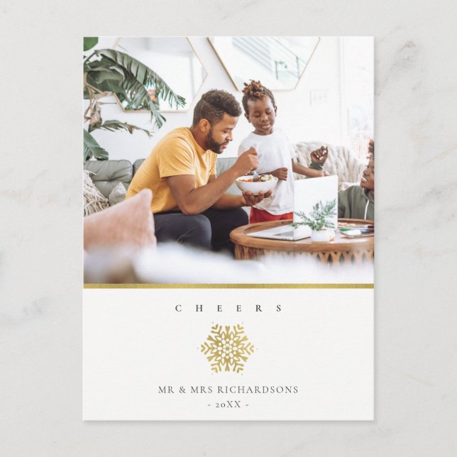 STRÄNGER DEN LJUSA GULD- SNOWFLAKEN FÖR HELG VYKORT (Framsida)