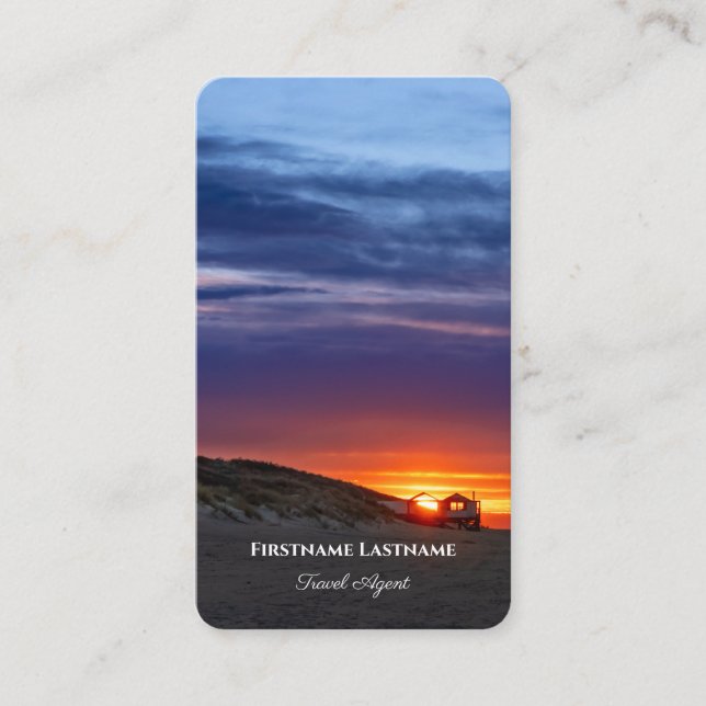 Stränghavsstranden (solnedgång) resande agent-hav visitkort (Framsida)