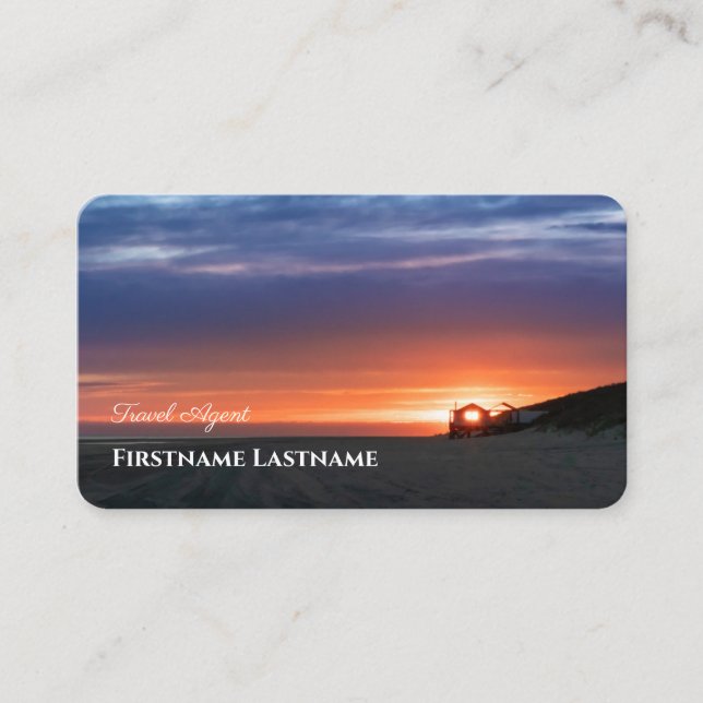 Stränghavsstranden (solnedgång) resande agent-hav visitkort (Framsida)