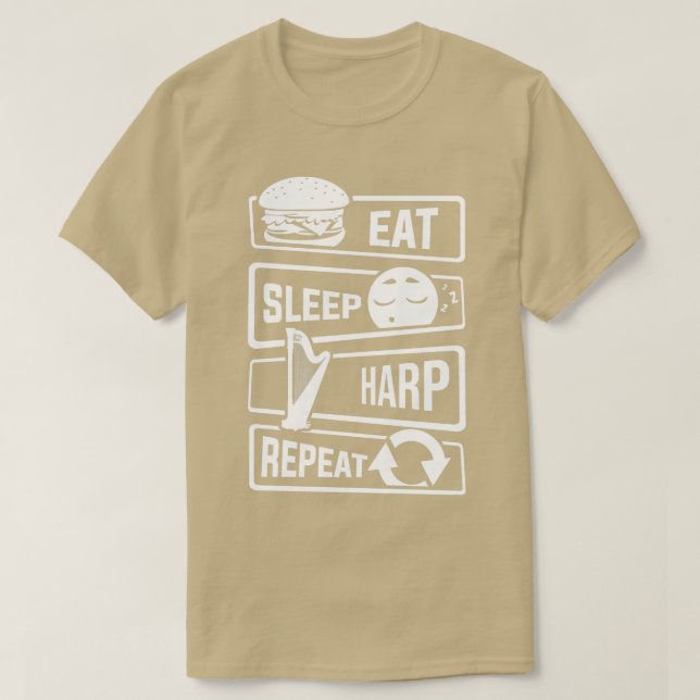 Stränginstrument för Eat-viloläge för Harp-upprepn T Shirt (Design framsida)