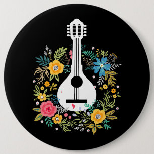 Stränginstrument för Mandolin Flowers Mönster Play Knapp