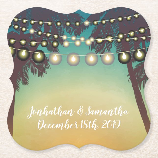 Stränglås för Drink Coasters Beach Sunset Handflat Underlägg Papper (Framsida)