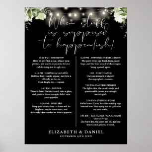 Strängljus Blommor Svart Vitt Bröllopsschema Poster