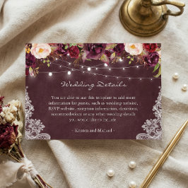 Strängljus Burgunderröd Blommig Spets Bröllopsdeta Tilläggskort