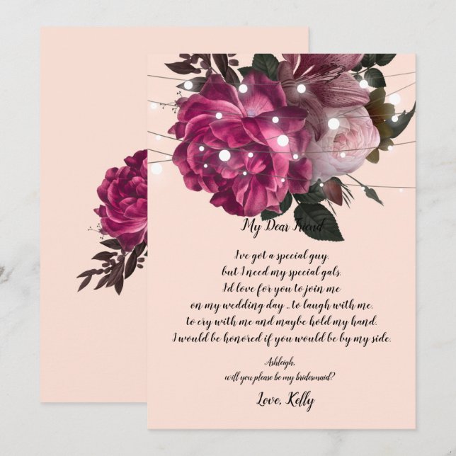 Strängljus Burgundy blir min bridesmaid Inbjudningar (Fram/baksida)