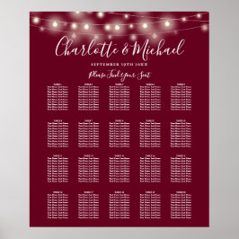 Strängljus Burgundy Bröllopsplatskarta Poster