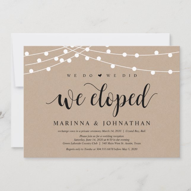 Strängljus Kraft, Svart typsnitt, Bröllopsflykt Inbjudningar (Framsida)