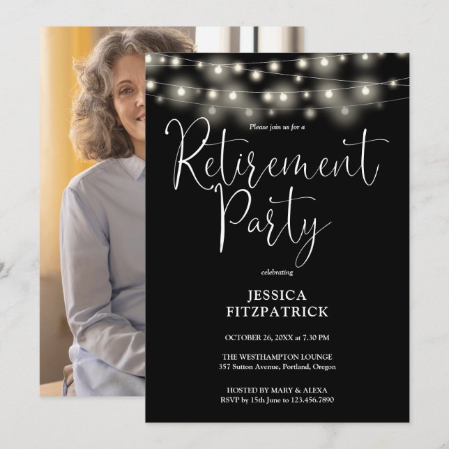 Strängljus manus foto pensionsfest inbjudningar (Fram/baksida)
