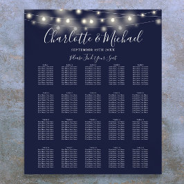 Strängljus Marinblå Bröllopsplatskarta Poster