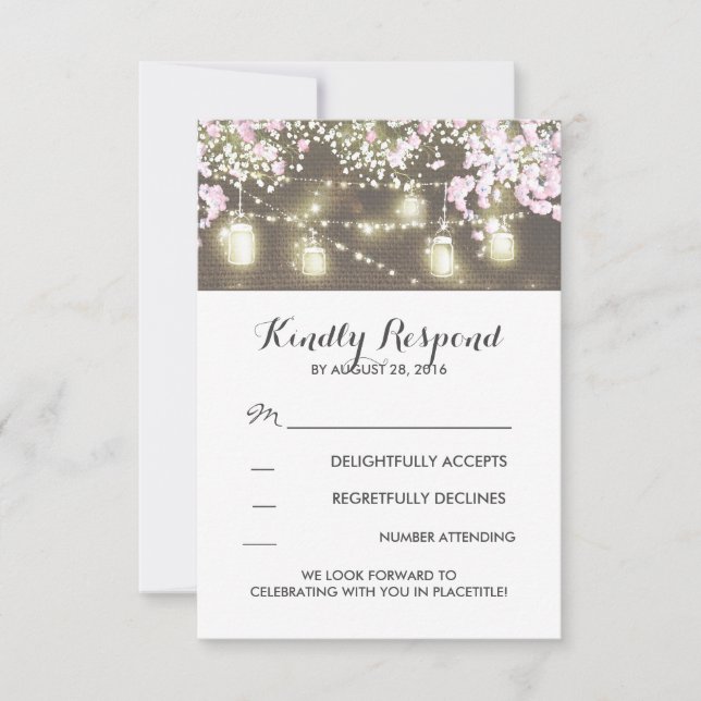 strängljus murarburkar burlap bröllop svarskort OSA kort (Framsida)