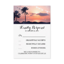 strängljus palm beach solnedgång bröllop svarskort