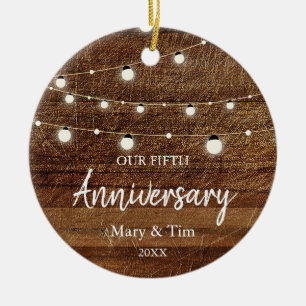 Strängljus Rustic Wood-årsdag Ornament Gift